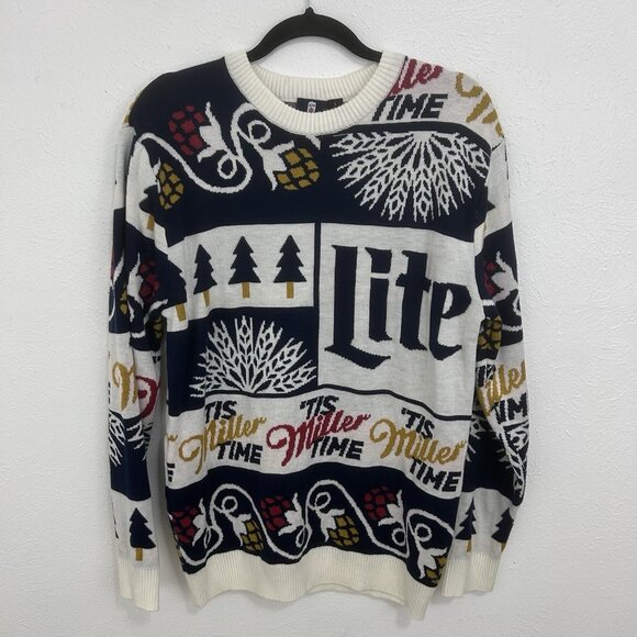 Miller Lite Sweater Mens L Multicolor Christmas Beer Acrylic Knit Pullover Dad - Picture 1 of 8